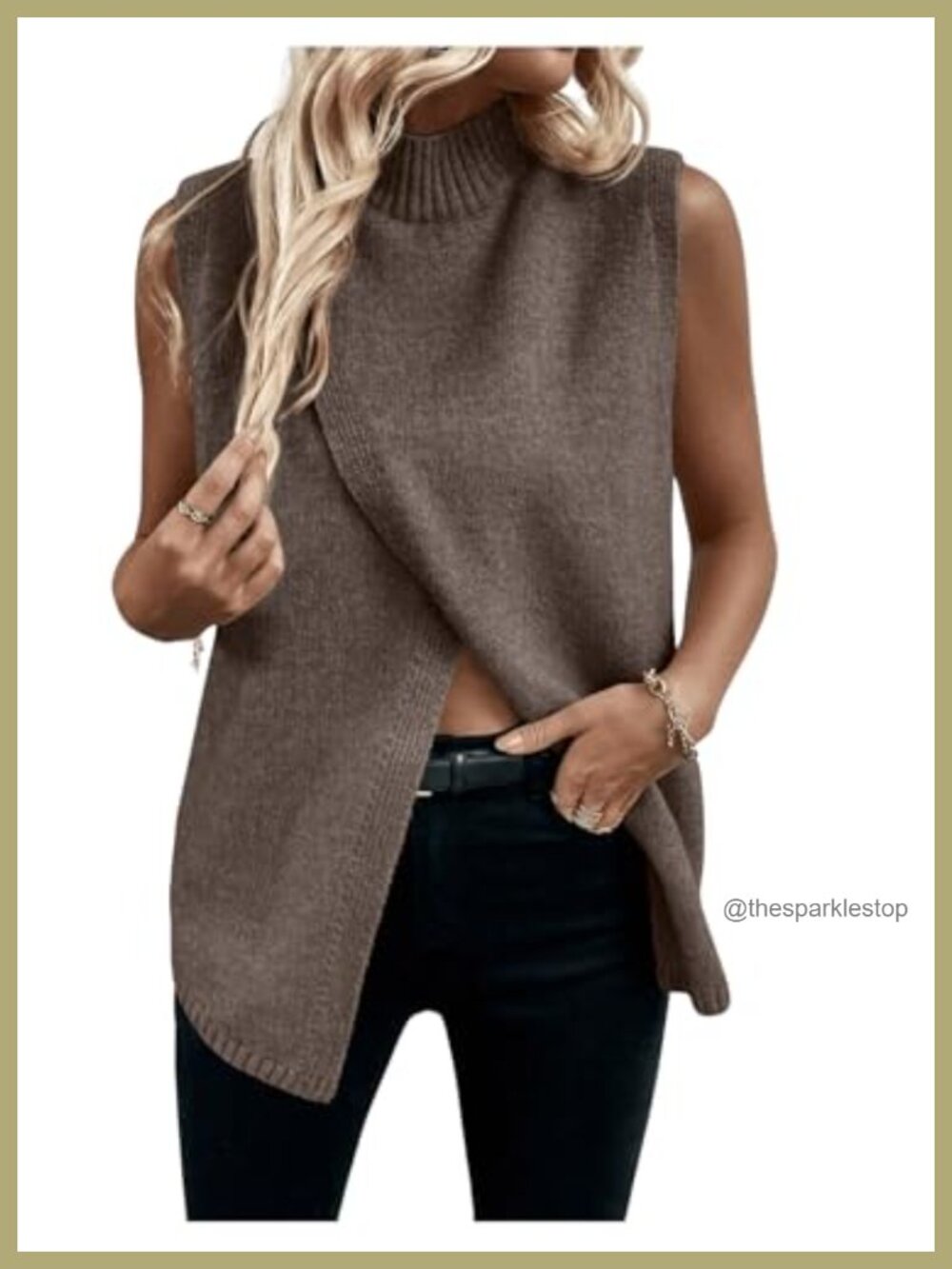 Women's Sweater Vest Mock Neck Sleeveless Asymmetrical Hem Casual Knit
